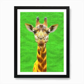 Giraffe On Green Background Art Print