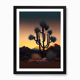 Joshua Tree At Dusk In Desert Vintage Botanical Line Drawing  (5) Art Print