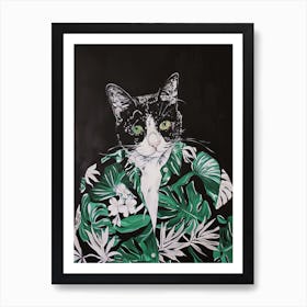 Animal Party: Crumpled Cute Critters with Cocktails and Cigars Cat In Hawaiian Shirt Art Print