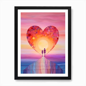 Rainbow Swirl Heart Sunset Silhouette 1 Art Print