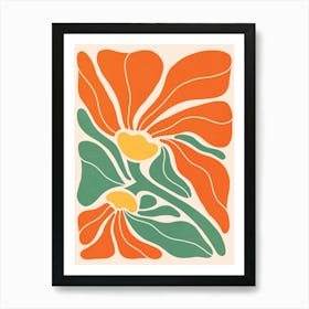 Bold Retro Boho Duo Deco Floral in full bloom 1 orange yellow green Art Print