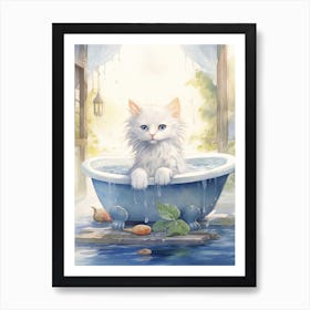 Turkish Cat In Bathtub Bathroom 3 Art Print