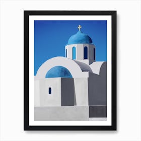 The Blue Dome Church In Oia Santorini Art Print