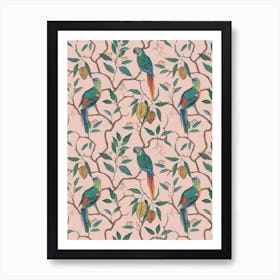 Peach Parrots Art Print