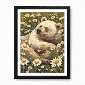 Sloth Bear Resting In A Field Of Daisies Storybook Illustration 4 Art Print