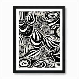 A Linocut Piece Depicting A Mysterious Abstract Shapes, black and white art, 192 Art Print