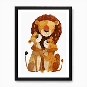 African Lion Family Bonding Clipart 1 Art Print