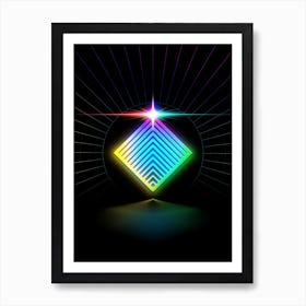 Neon Geometric Glyph in Candy Blue and Pink with Rainbow Sparkle on Black n.0007 Art Print