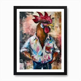 Animal Party: Crumpled Cute Critters with Cocktails and Cigars Rooster 1 Art Print