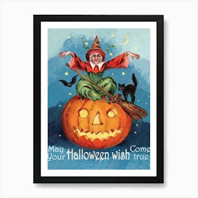 Witch Is Sitting On A Big Pumpkin Art Print