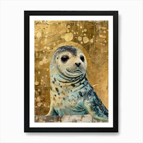 Baby Seal Gold Effect Collage 3 Art Print
