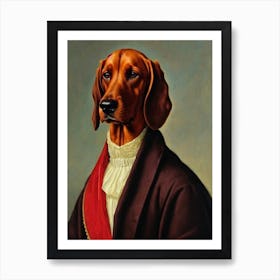 Redbone Coonhound Renaissance Portrait Oil Painting Art Print