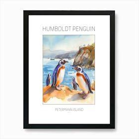 Humboldt Penguin Petermann Island Watercolour Painting 2 Poster Affiche