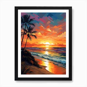Fort Lauderdale Beach Florida With The Sun Set, Vibrant Painting 2 Art Print