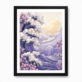 Great Wave With Lavender Flower Drawing In The Style Of Ukiyo E 1 Art Print