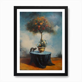 Statice With A Cat 3 Dali Surrealism Style Art Print