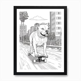 Staffordshire Bull Terrier Dog Skateboarding Line Art 1 Art Print