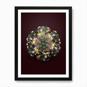 Vintage Green Cestrum Flower Wreath on Wine Red n.1220 Art Print