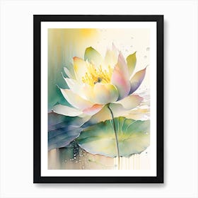 Amur Lotus Storybook Watercolour 1 Art Print