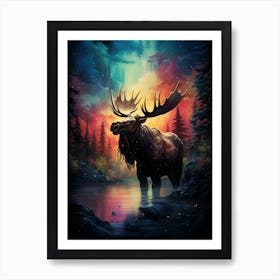 Kbgtron A Moose Colorful Lights In The Style Of Fantastical Cre B067160b C4e9 4eb5 A4d6 Abfb3b3bc443 Art Print