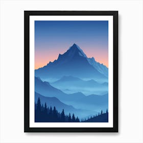 Misty Mountains Vertical Composition In Blue Tone 57 Art Print