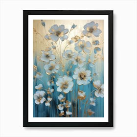 Poppies In Blue And Gold Art Print