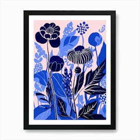 Blue Flower Illustration Coneflower 1 Art Print