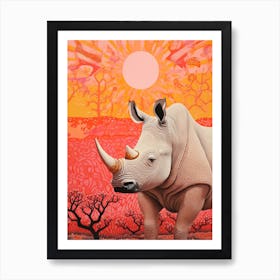 Sunset Geometric Pink Rhino 2 Art Print