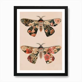 Pink Botanical Butterflies William Morris Style 9 Art Print