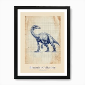 Nodosaurus Dinosaur Blue Print Sketch 1 Poster Art Print