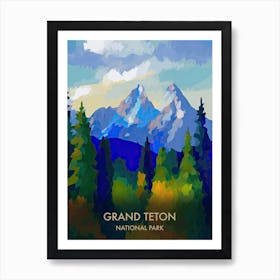 Grand Teton National Park Travel Poster Matisse Style 3 Art Print