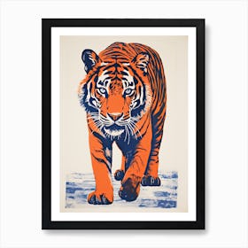 Tiger, Woodblock Animal  Drawing 5 Art Print