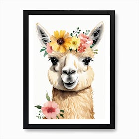 Baby Alpaca Wall Art Print With Floral Crown And Bowties Bedroom Decor (4) Art Print