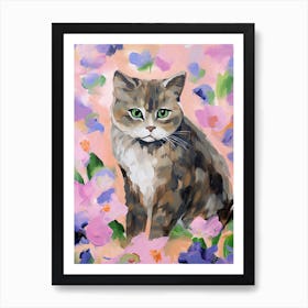 A Scottish Fold Blue Cat Painting, Impressionist Painting 4 Art Print