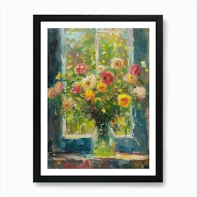 Ranunculus Flowers On A Cottage Window 3 Art Print
