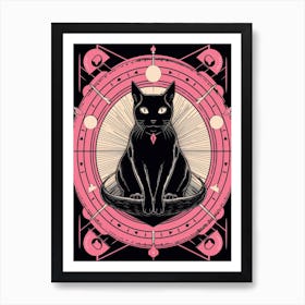 The Wheel Of Fortune Tarot Card, Black Cat In Pink 0 Art Print