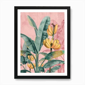 Bananas On A Pink Background 1 Art Print