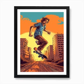 Skateboarding In Rio De Janeiro, Brazil Comic Style 1 Art Print