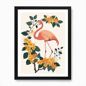 Jamess Flamingo And Bougainvillea Minimalist Illustration 1 Art Print