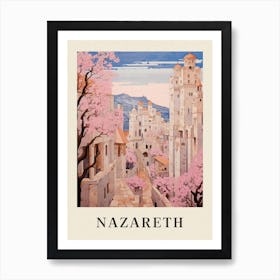 Nazareth Israel 3 Vintage Pink Travel Illustration Poster Art Print