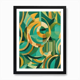 Smile - Abstract Art Deco Geometric Shapes Oil Painting Modernist Picasso Inspired Bold Gold Green Turquoise Gold Red Face Visionary Fantasy Style Wall Decor Surrealism Trippy Cool Room Art Invoke Psychedelic Art Print
