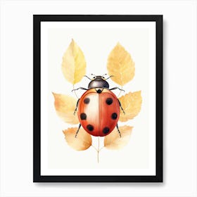 Ladybug Watercolour In Autumn Colours 0 Art Print