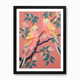 Vintage Japanese Inspired Bird Print Budgerigar 4 Art Print