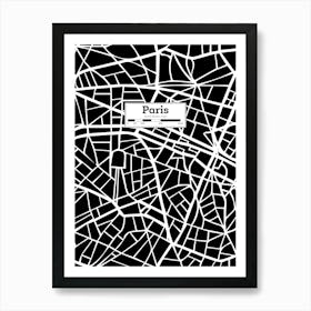 Paris City Map — Hand-drawn map, vector black map Art Print