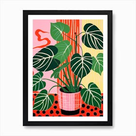 Pink And Red Plant Illustration Monstera 4 Art Print