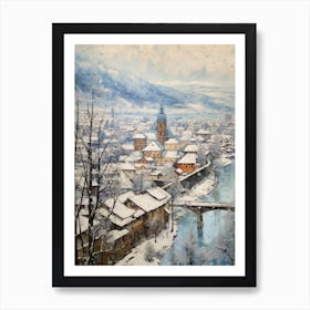 Vintage Winter Painting Salzburg Austria 3 Art Print