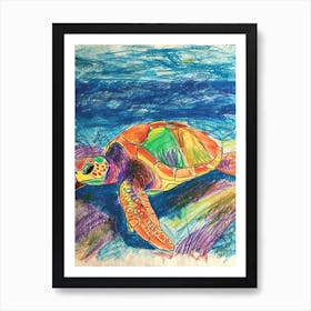 Sea Turtle On The Ocean Floor Pencil Doodle 1 Art Print