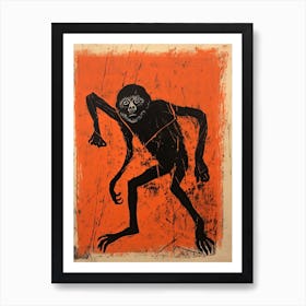 Spider Monkey, Woodblock Animal Drawing 4 Art Print