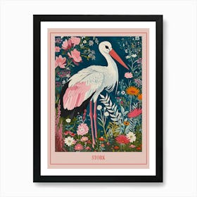 Floral Animal Painting Stork 4 Poster Art Print