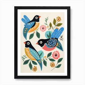 Folk Style Bird Painting Eastern Bluebird Art Print